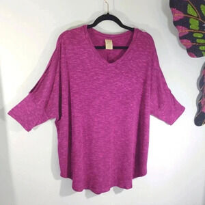 Faded Glory Top 3/4 Sleeve Cold Shoulder Lightweight Sweater Purple Pink 1x